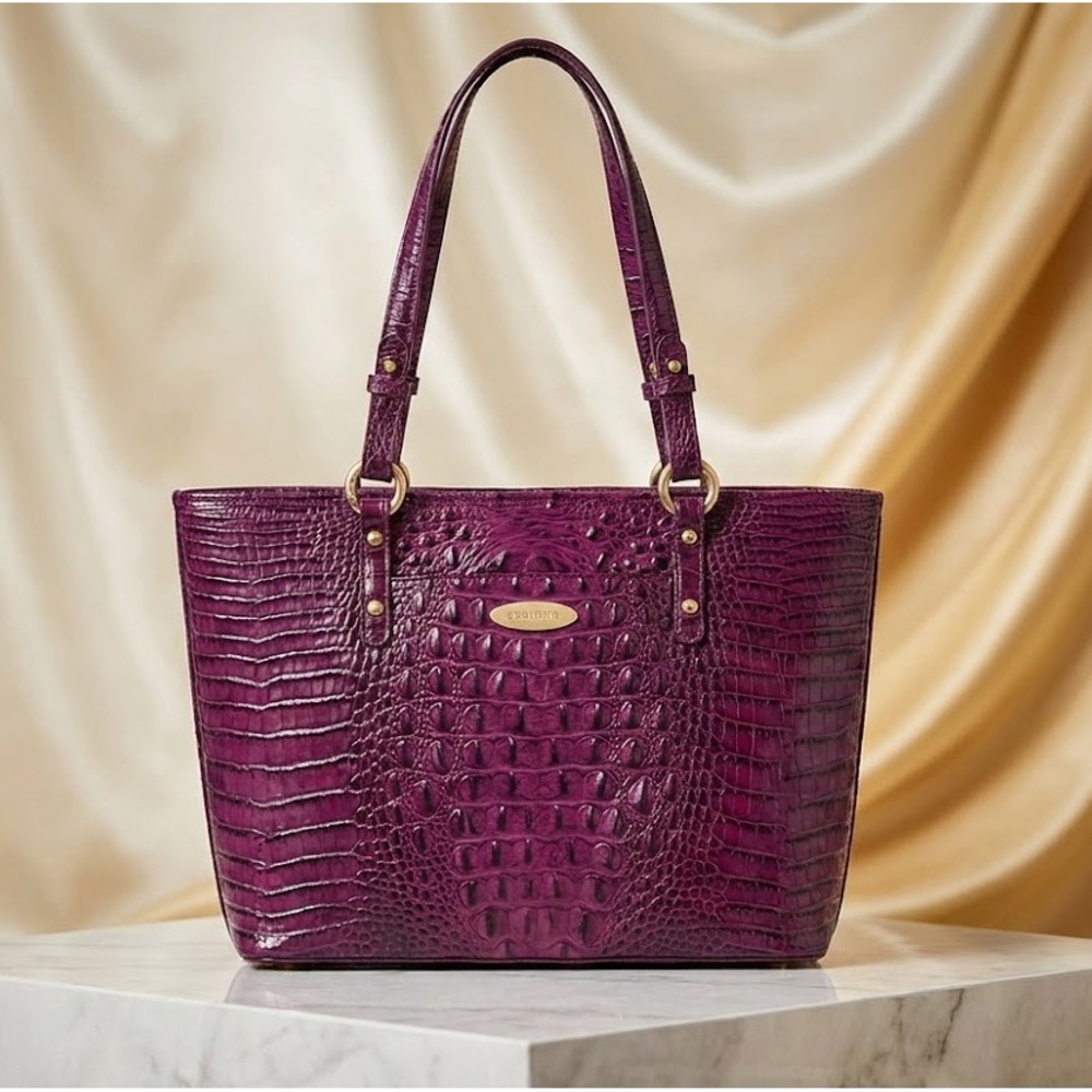 Brahmin Medium Asher Melbourne Collection Croc Embossed Tote in Deep Purple NWOT
